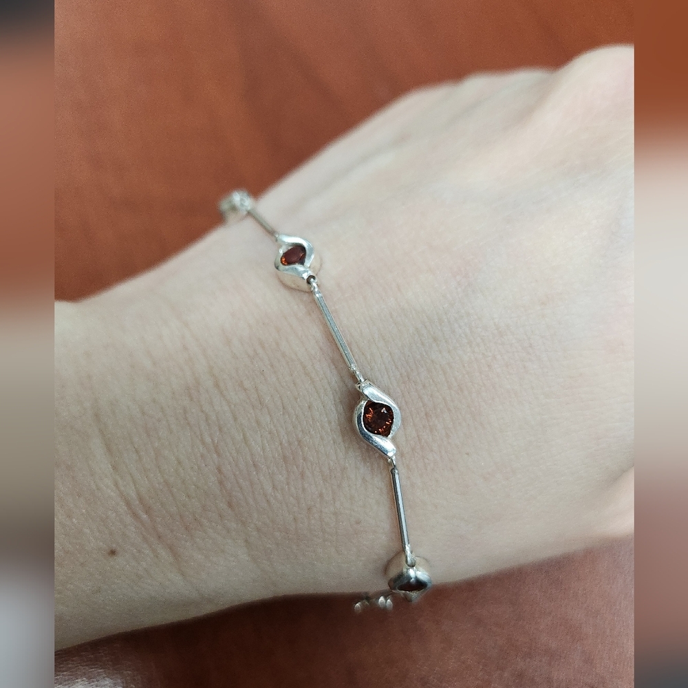 Silver Bracelet with Brown Gemstone Accent